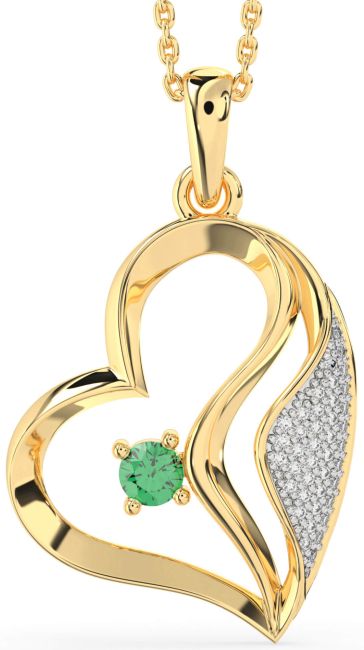 Diamond Emerald Gold Heart Necklace