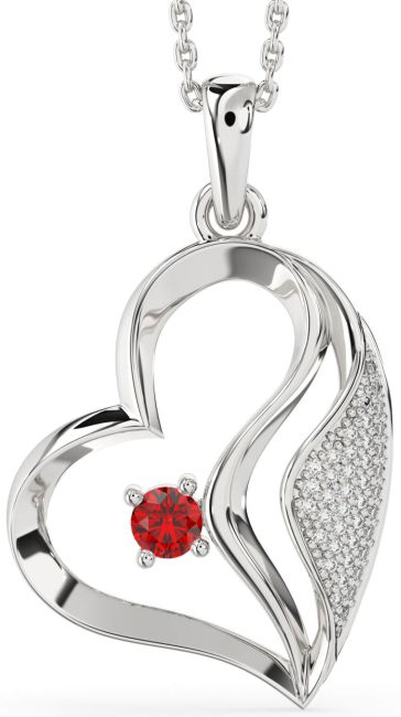 Diamond Ruby Silver Heart Necklace