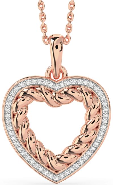 Diamond Rose Gold Silver Heart Knot Necklace