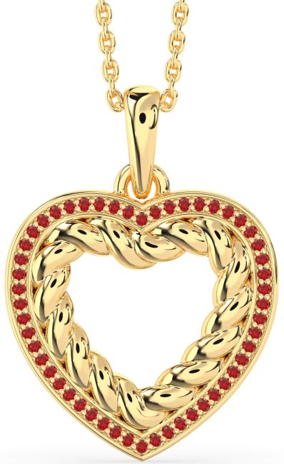 Ruby Gold Heart Knot Necklace