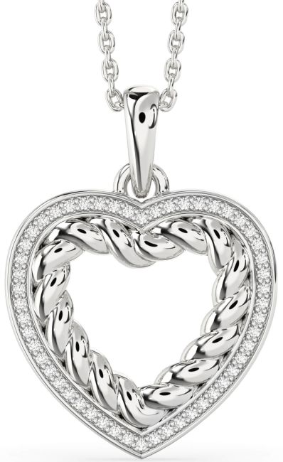 Diamond White Gold Heart Knot Necklace