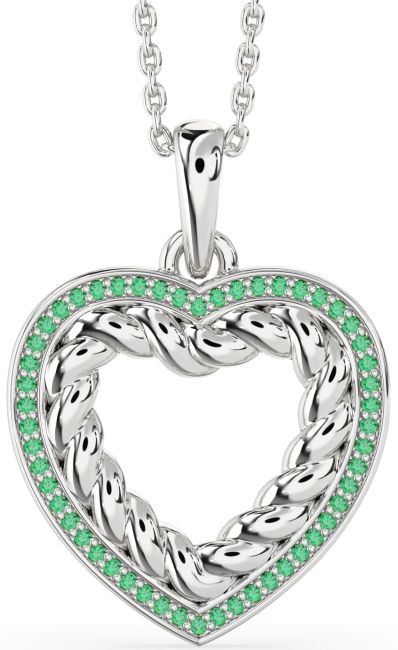 Emerald Silver Heart Knot Necklace