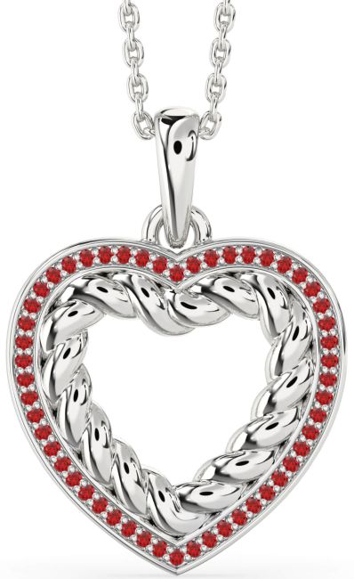 Ruby Silver Heart Knot Necklace