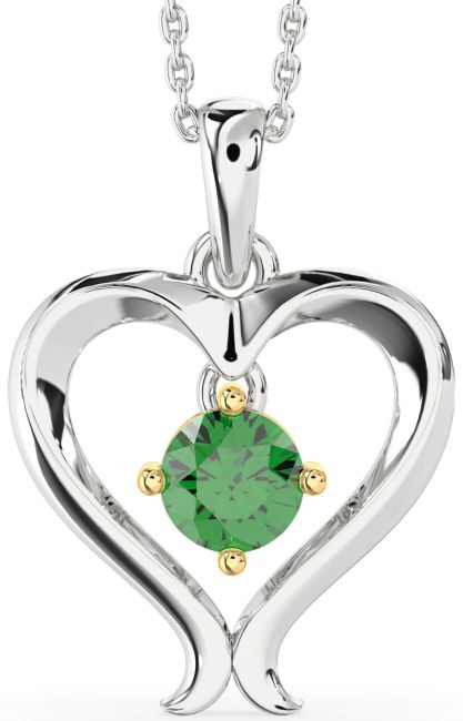 Emerald Gold Silver Heart Necklace