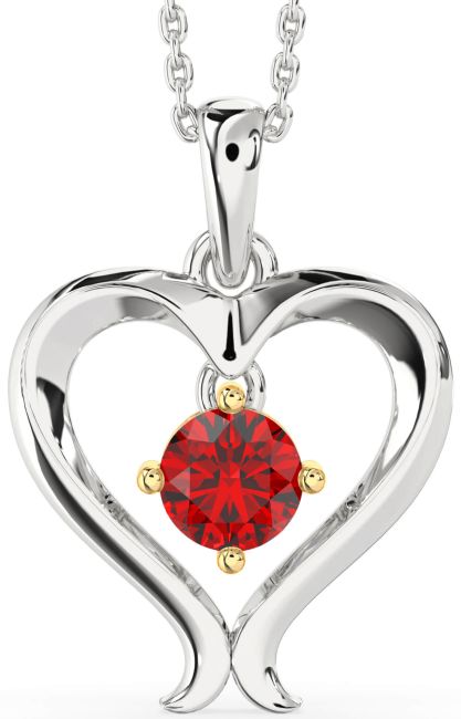 Ruby Gold Silver Heart Necklace
