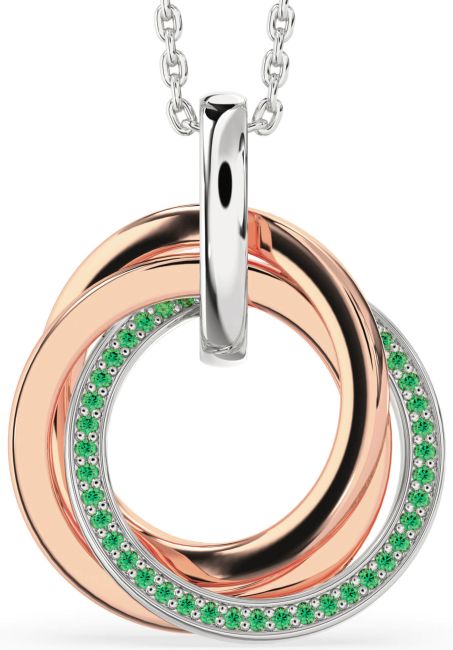Emerald Rose Gold Silver Circle Necklace