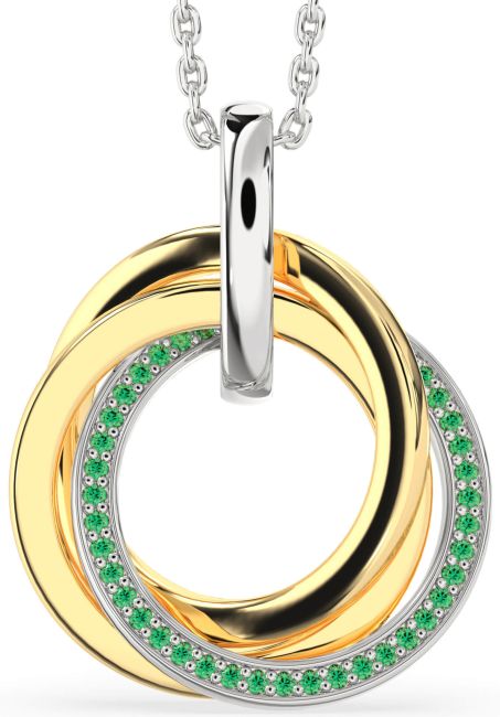 Emerald Gold Silver Circle Necklace