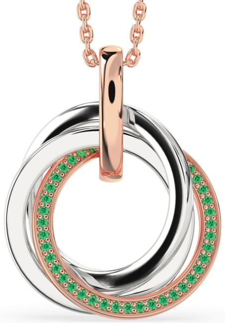 Emerald Rose Gold Silver Circle Necklace