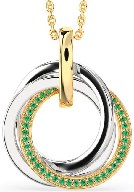 Emerald Gold Silver Circle Necklace