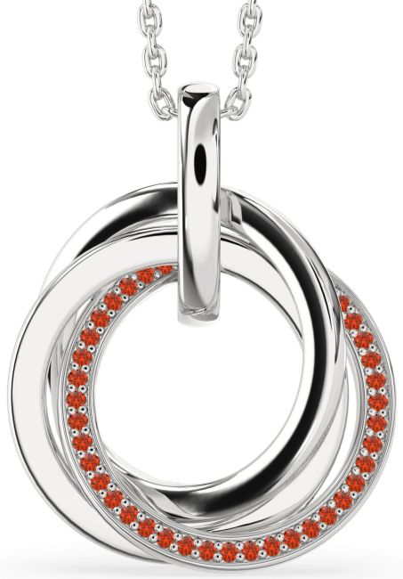 Fire Opal Silver Circle Necklace