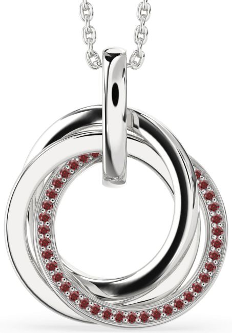Garnet Silver Circle Necklace