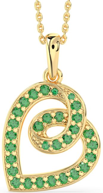 Emerald Gold Silver Heart Necklace
