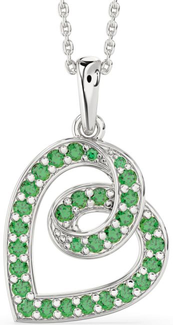 Emerald Platinum Heart Necklace