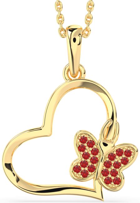 Ruby Gold Heart Butterfly Necklace