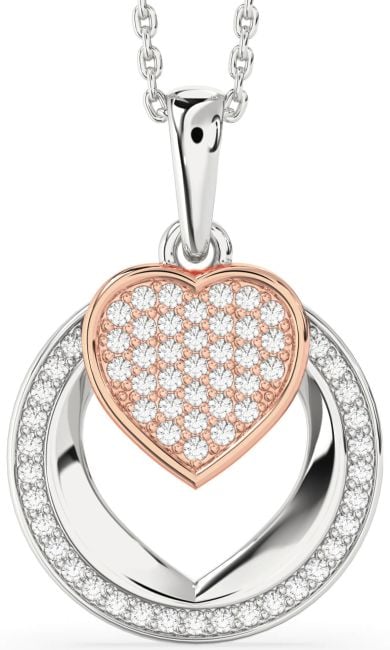 Diamond White Rose Gold Heart Circle Necklace
