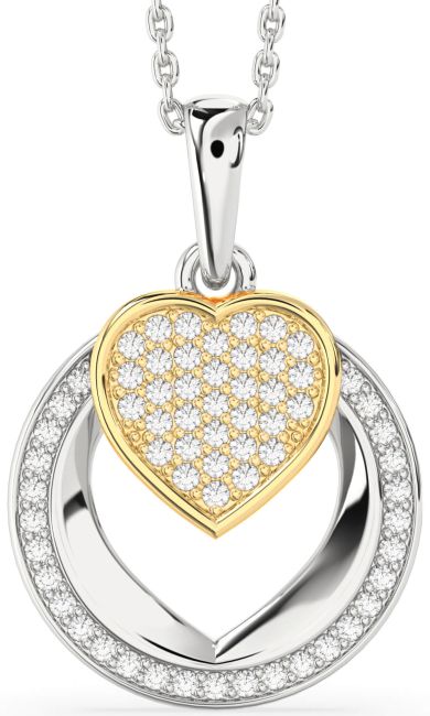 Diamond Gold Silver Heart Circle Necklace