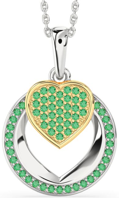 Emerald Gold Silver Heart Circle Necklace