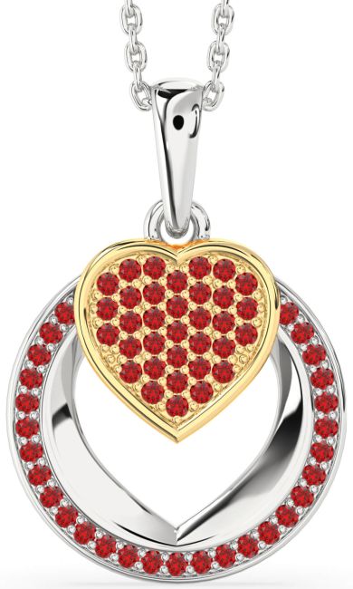 Ruby Gold Silver Heart Circle Necklace