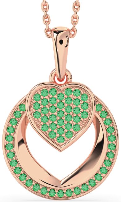 Emerald Rose Gold Heart Circle Necklace