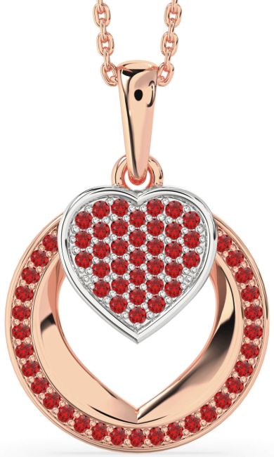 Ruby Rose Gold Silver Heart Circle Necklace
