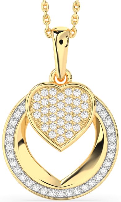 Diamond Gold Silver Heart Circle Necklace