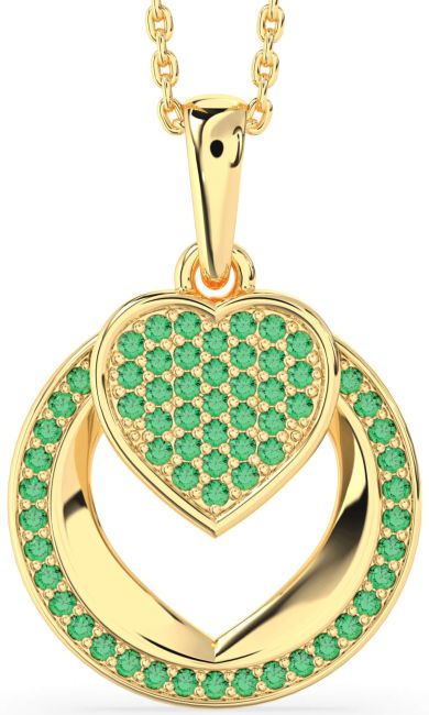 Emerald Gold Silver Heart Circle Necklace