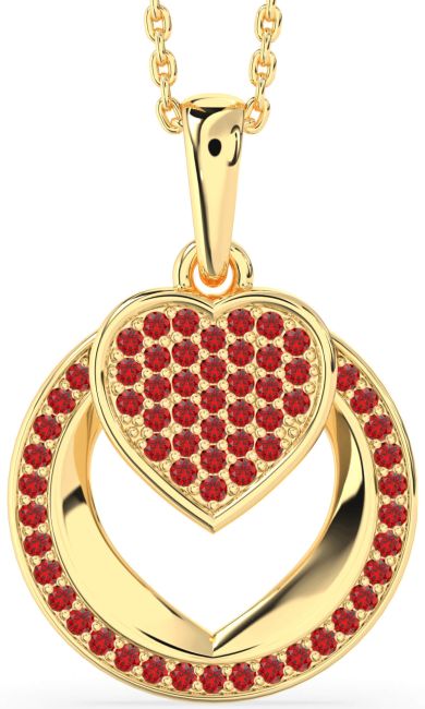 Ruby Gold Heart Circle Necklace