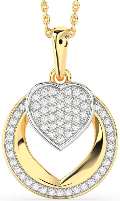 Diamond White Yellow Gold Heart Circle Necklace