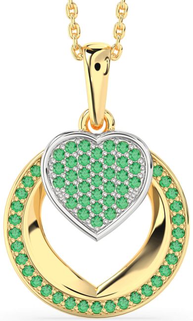 Emerald Gold Silver Heart Circle Necklace