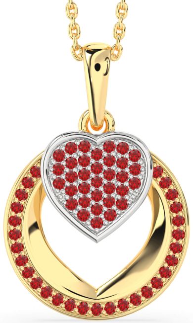 Ruby Gold Silver Heart Circle Necklace