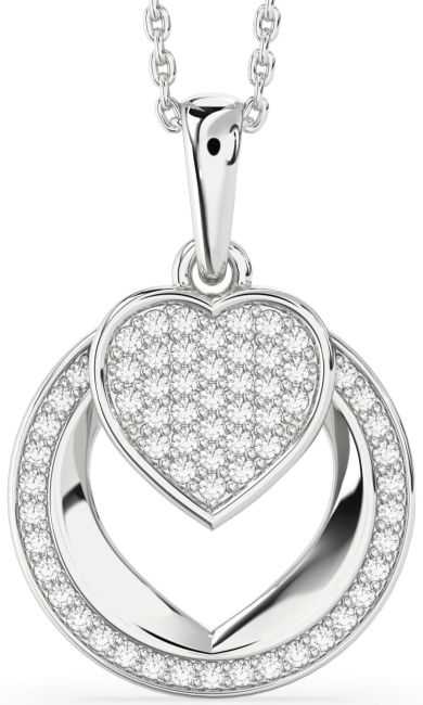 Diamond Silver Heart Circle Necklace