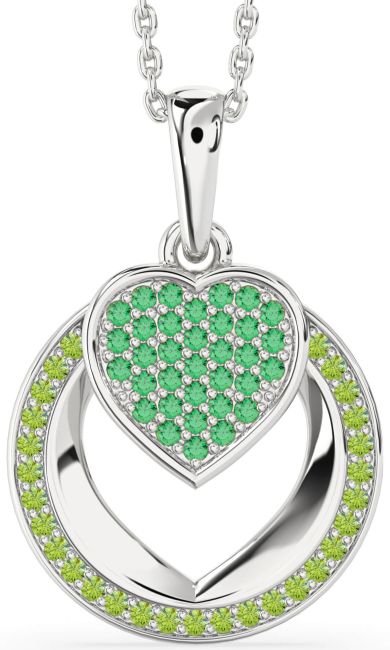 Emerald & Peridot Silver Heart Circle Necklace