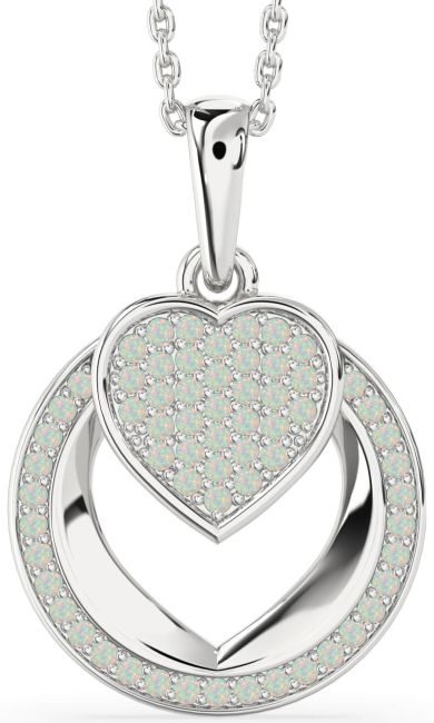 Opal Silver Heart Circle Necklace