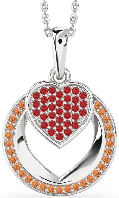 Ruby & Citrine Silver Heart Circle Necklace