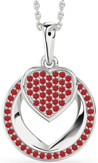 Ruby Silver Heart Circle Necklace