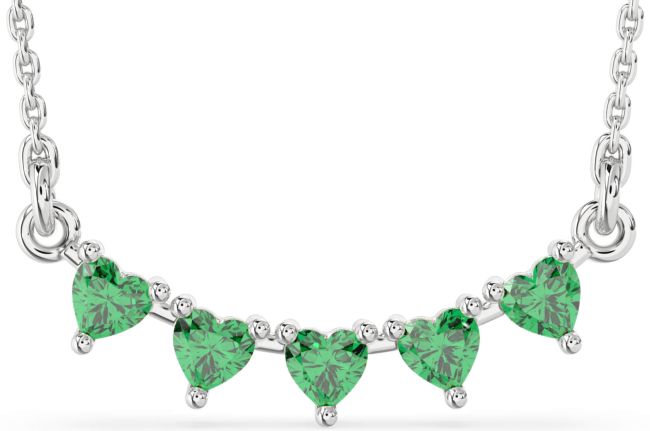 Large Emerald Silver Heart Birthstone Necklace
