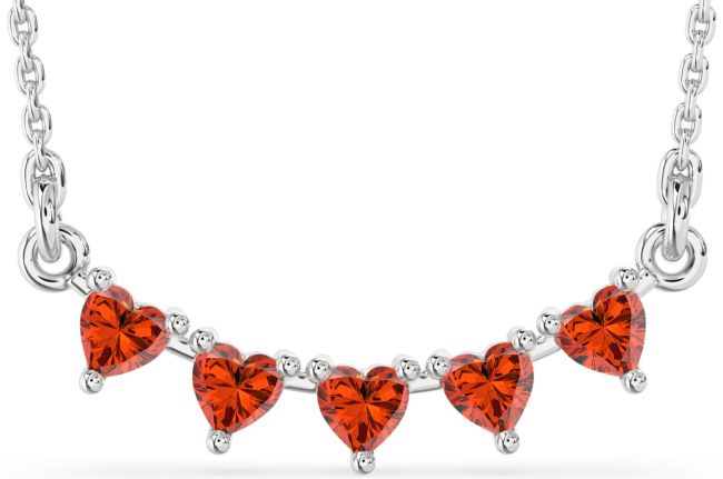 Large Fire Opal Silver Heart Necklace