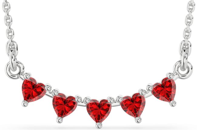 Large Ruby Silver Heart Birthstone Necklace