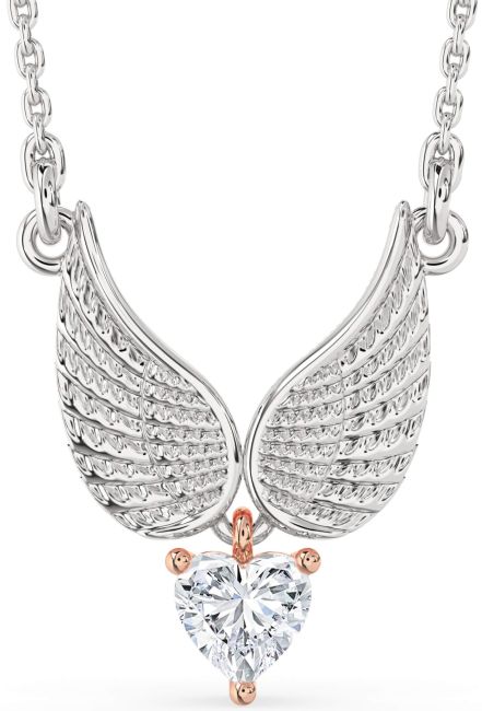 Diamond Platinum & Rose Gold Heart Wings Necklace