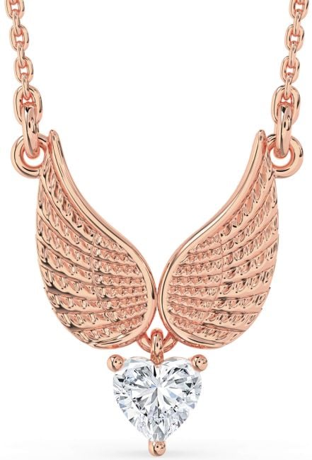 Diamond Rose Gold Heart Wings Necklace