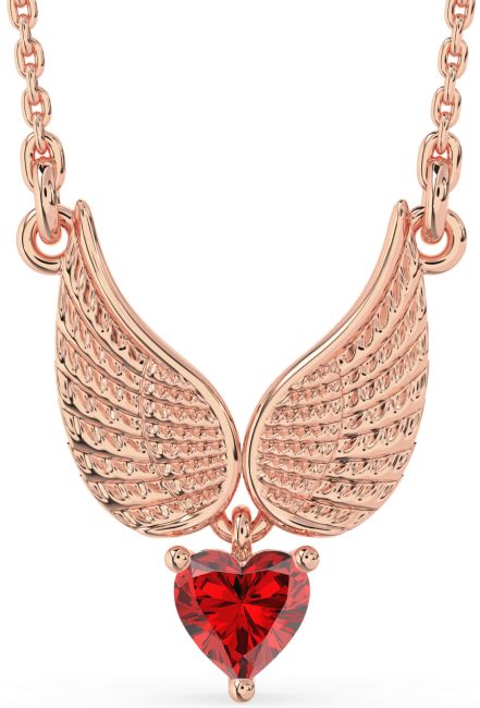 Ruby Rose Gold Heart Wings Necklace