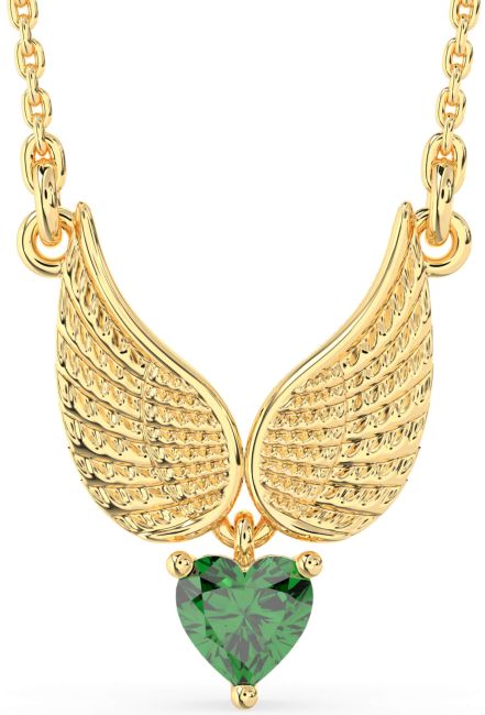 Emerald Gold Heart Wings Necklace