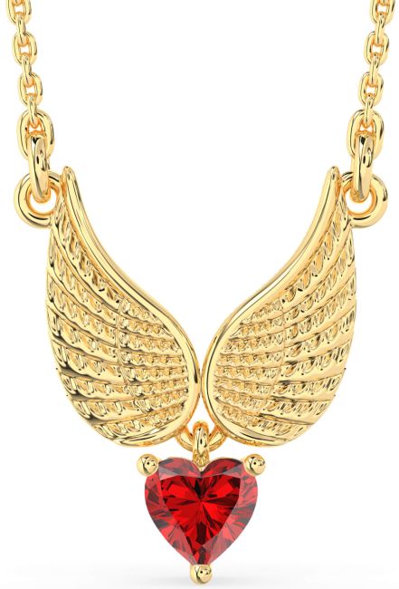 Ruby Gold Heart Wings Necklace