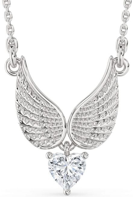 Diamond Silver Heart Wings Necklace