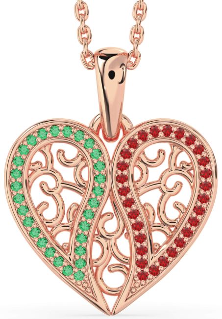 Emerald & Ruby Rose Gold Broken Heart Necklace