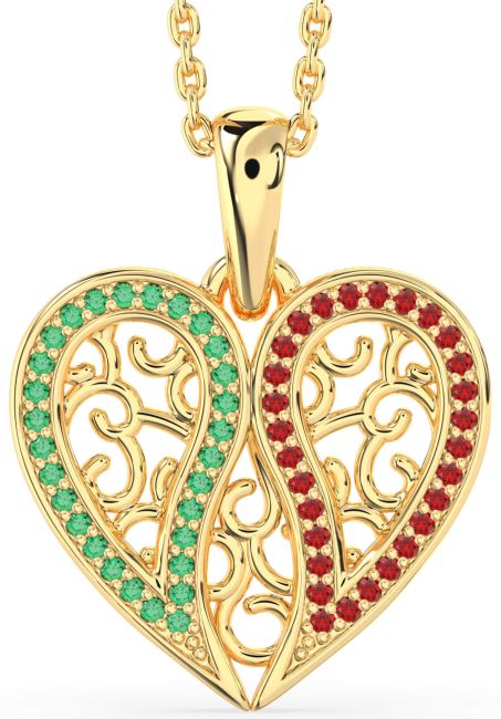 Emerald & Ruby Gold Broken Heart Necklace