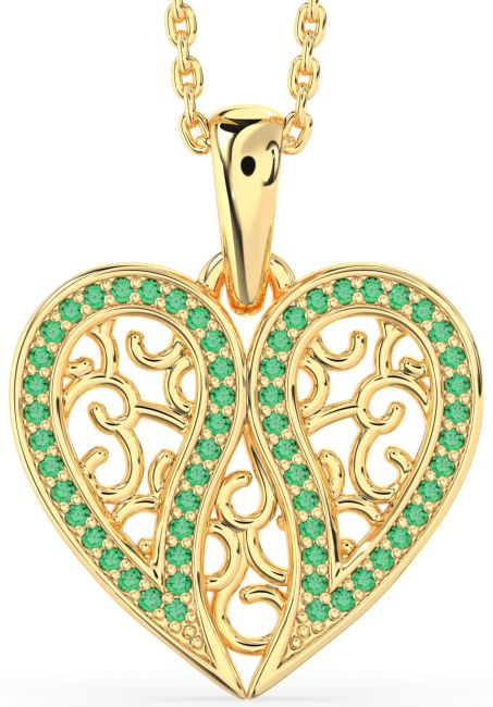 Emerald Gold Silver Broken Heart Necklace