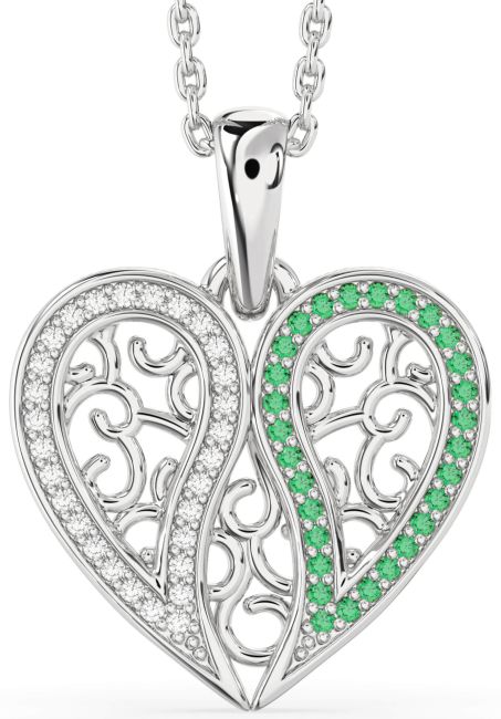 Emerald & Diamond Silver Broken Heart Necklace