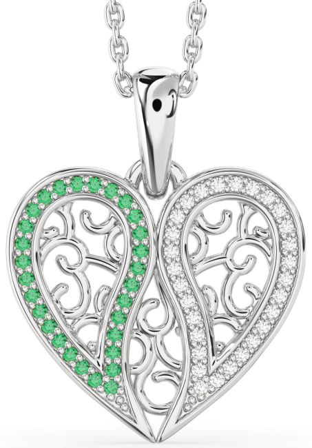 Diamond & Emerald Silver Broken Heart Necklace