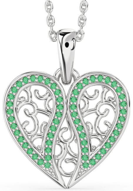 Emerald Silver Broken Heart Necklace